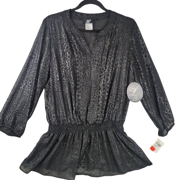 Vintage 90s Libra Black Sheer Snake Print Blouse Elastic Waist Small Canada - Picture 1 of 10